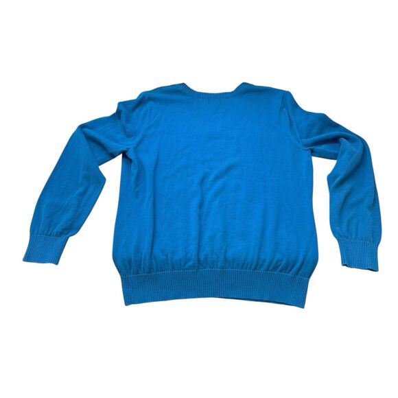 IZOD Womens V-Neck Sweater Size Large Royal Blue Argyle Diamond 100% Cotton Prep - Picture 2 of 5